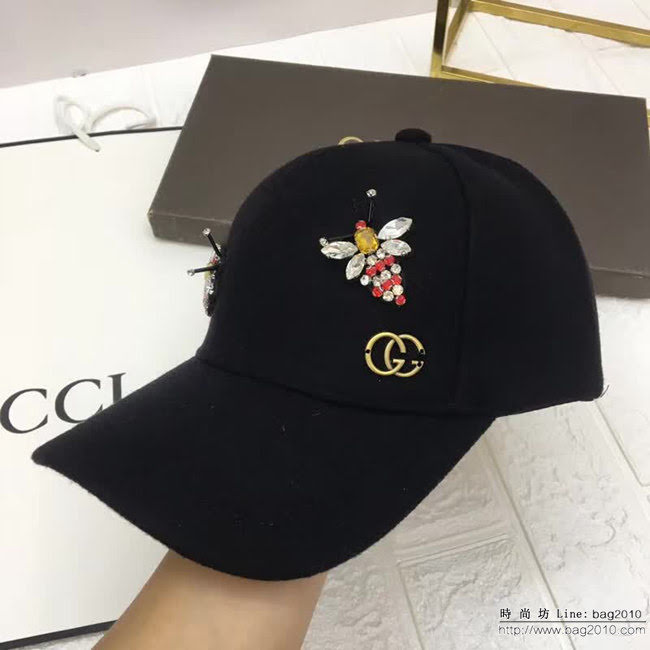 GUCCI古馳 時尚百搭款 帶鑽蜜蜂羊毛棒球帽 LLWJ5844